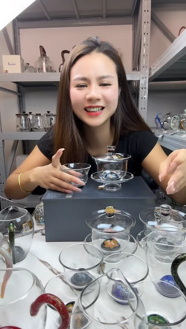 手工艺品玻璃忆*昔禾器 黑斑斓星空主人杯公道杯奉珠茶漏 普通盒