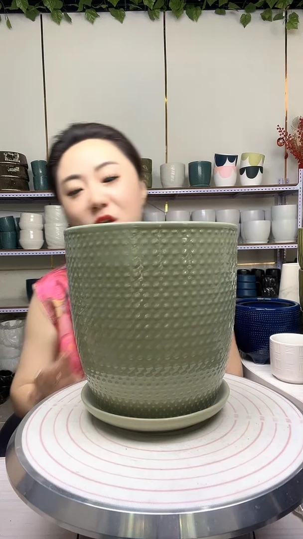 陶瓷花盆自带水孔宽高16.5-19