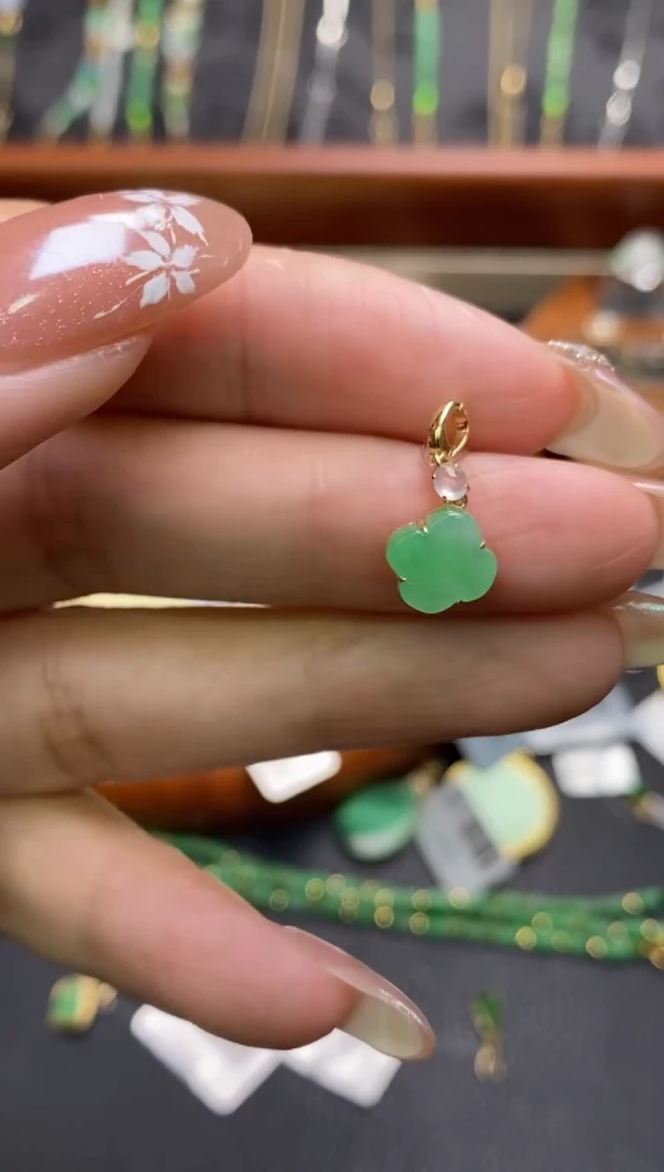 翡翠18K金镶嵌颈饰净货12609