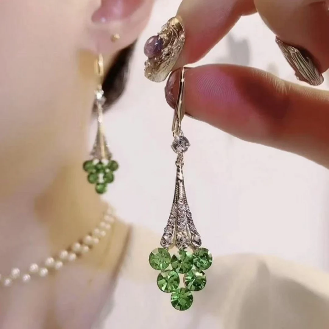 合金耳饰 绿色葡萄串小众长款手工耳环时尚百搭精致气质挂钩耳环