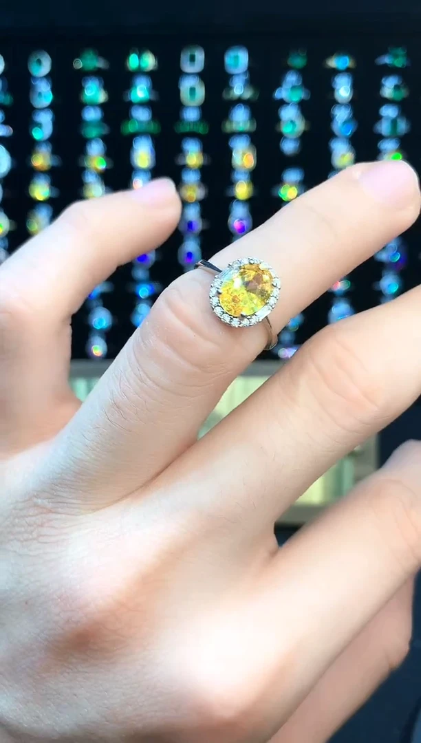黄晶戒指银S925镶嵌........
