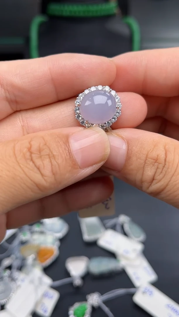 翡翠戒指银S925镶嵌多人