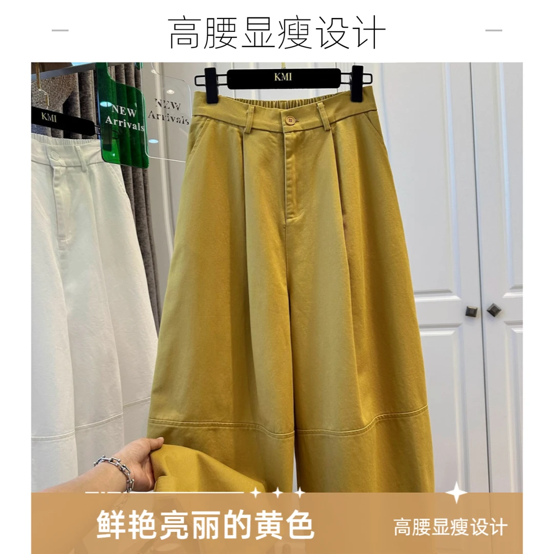 欧货大码女装通勤阔腿裤百搭高腰休闲裤薄款夏季无弹力九分哈伦裤