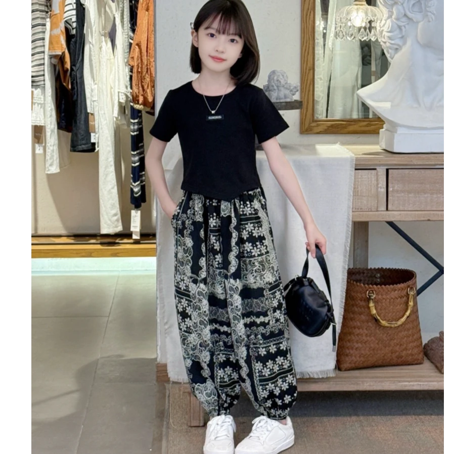 女童夏季薄款休闲防蚊裤套装