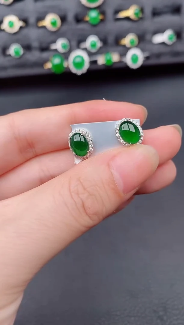 银S925镶嵌翡翠耳饰天然a货翡翠267