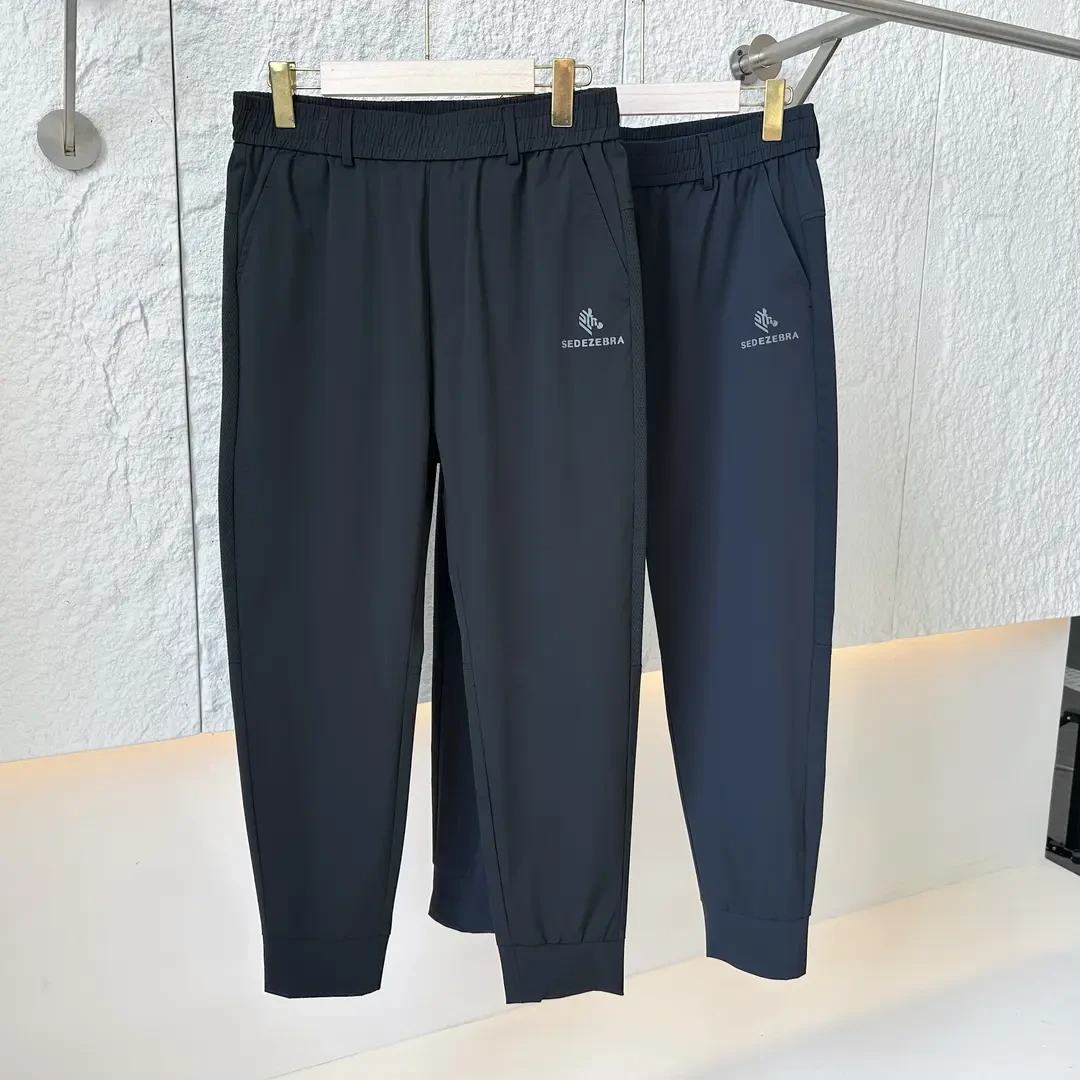 男夏季时尚百搭运动透气潮流修身简约休闲裤黑色束脚网红穿搭长裤