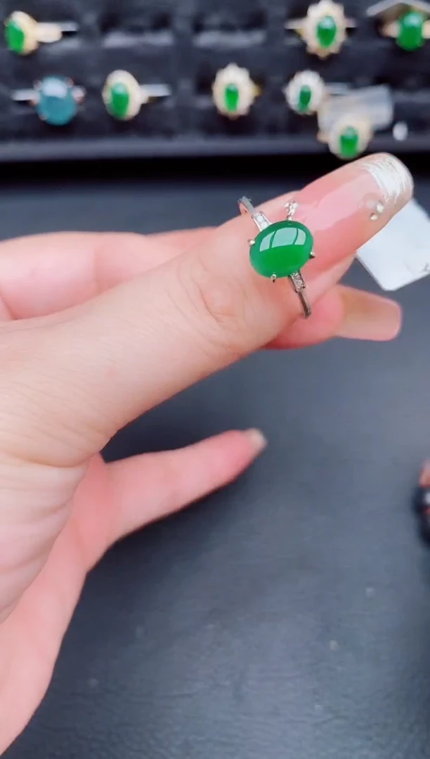 翡翠戒指银S925镶嵌天然a货翡翠159
