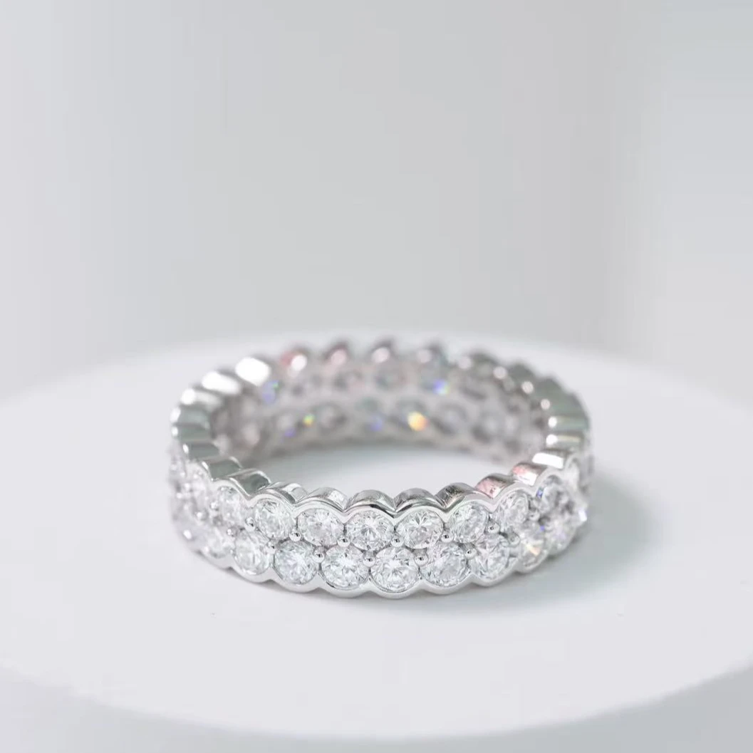 18K金满钻两排戒指 CZ (定制品质48小时鉴赏期）