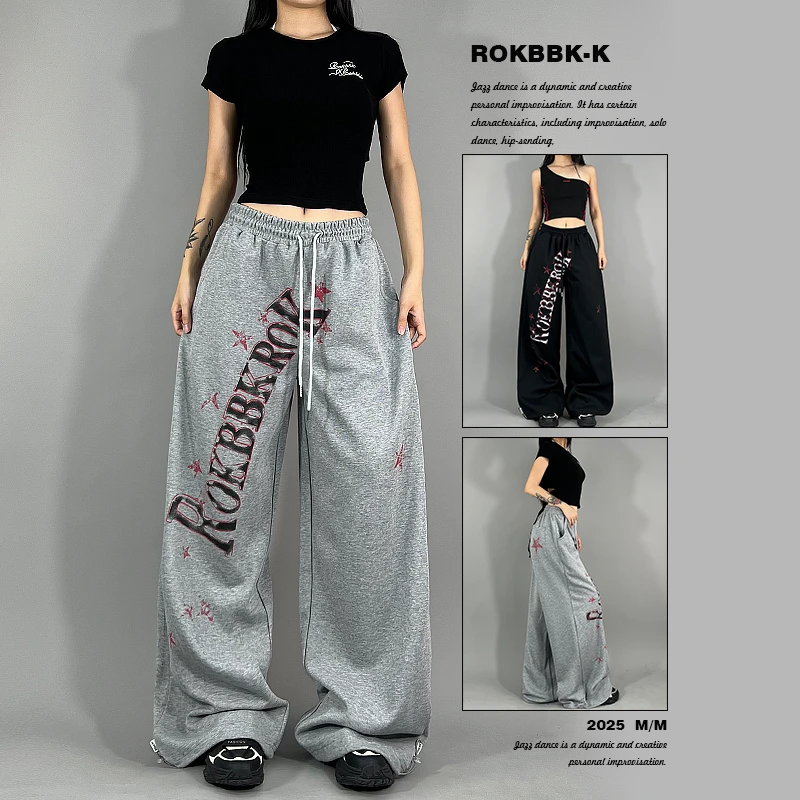 ROKBBK-K布韩街舞潮牌复古辣妹红星字母印花休闲裤女爵士舞