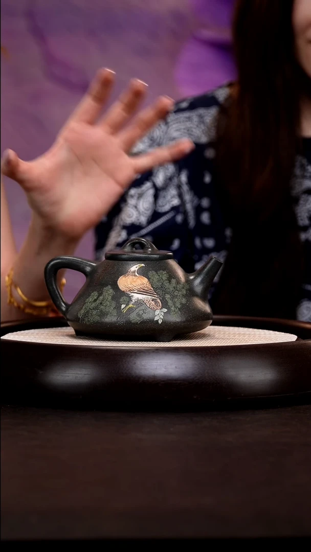 茶壶紫砂ZST37子冶石瓢雪花绿340cc