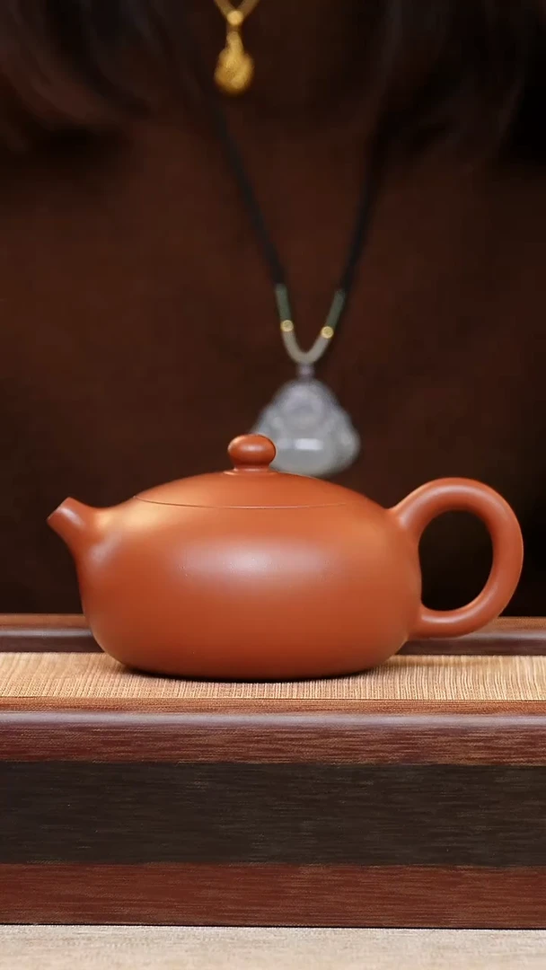 朱泥扁西施200cc宜兴手工紫砂壶