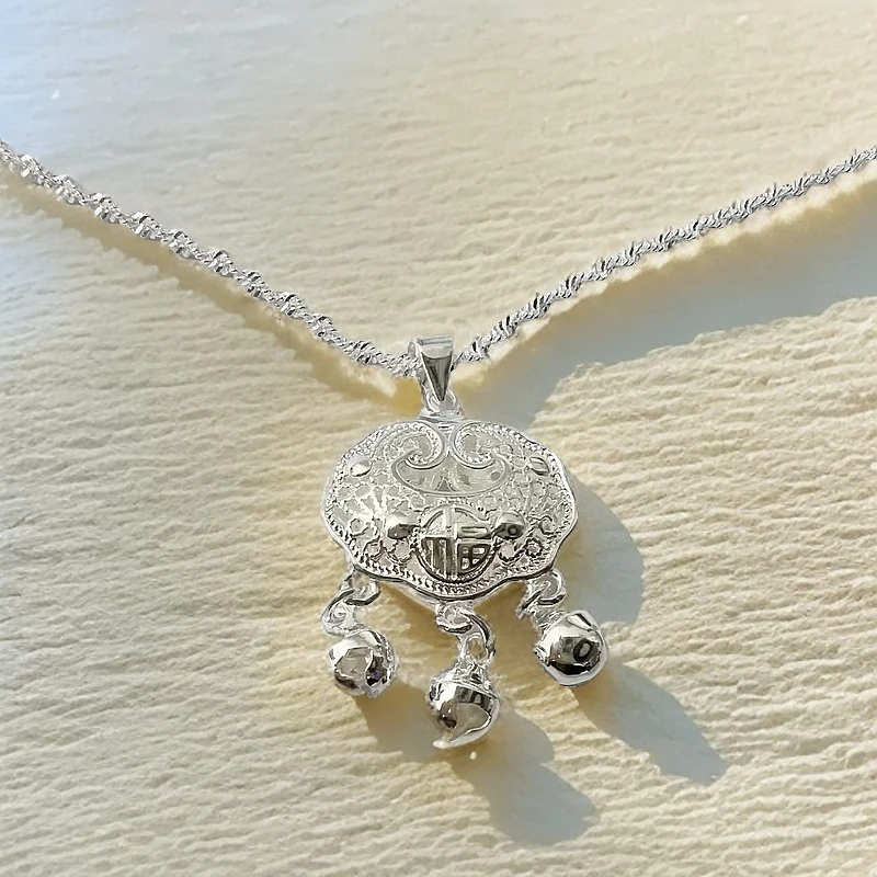 坠链均足银 福字平安锁铃铛项链