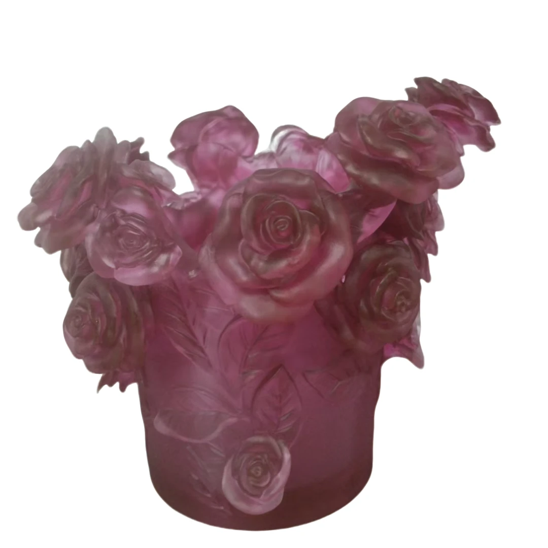 【奇居】古法手工琉璃立体玫瑰花烛台摆件