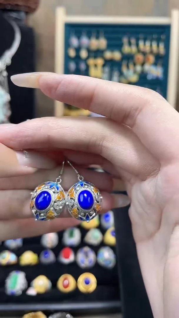 非遗手工花丝镶嵌耳环