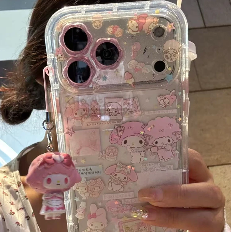 ins少女英文标签美乐蒂小羊适用iPhone17pro手机壳16promax挂件15