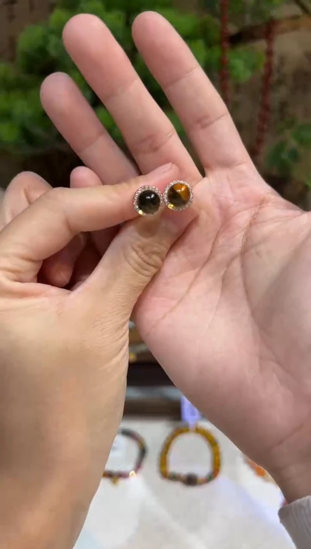 琥珀未镶嵌耳饰耳饰@@