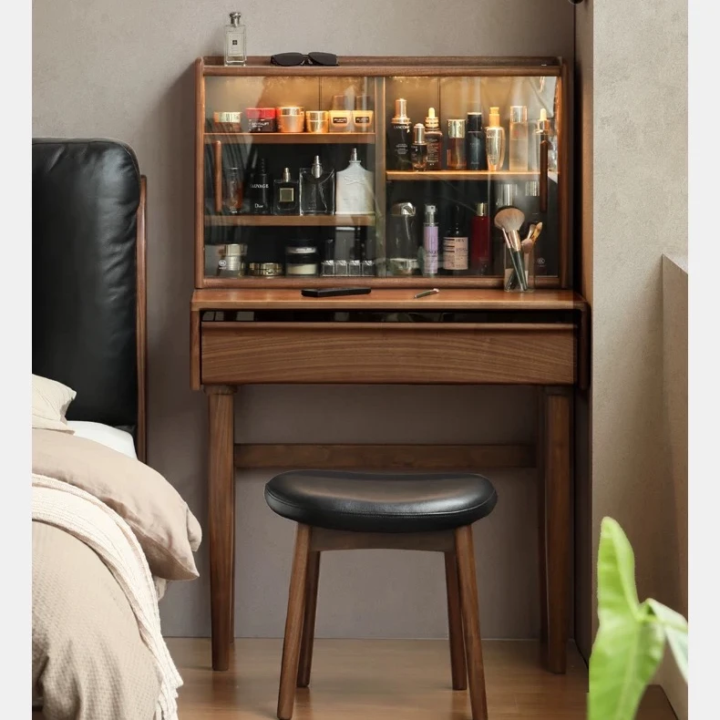 【天百芙】北美黑胡桃简约家用实木梳妆台卧室化妆桌轻奢化妆台