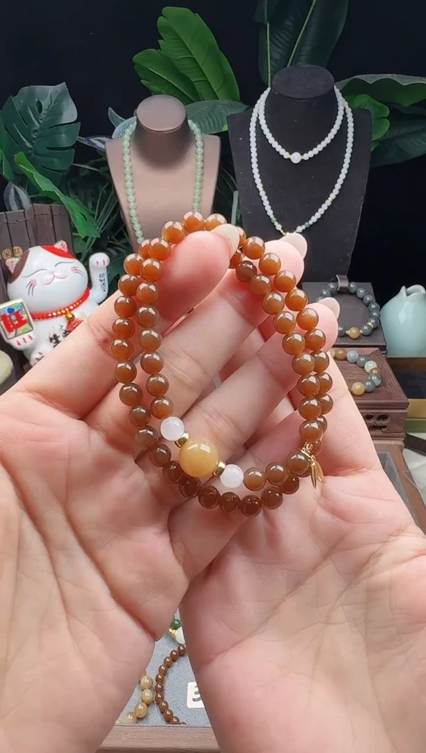 未镶嵌手串和田玉6m新疆糖玉双圈手串