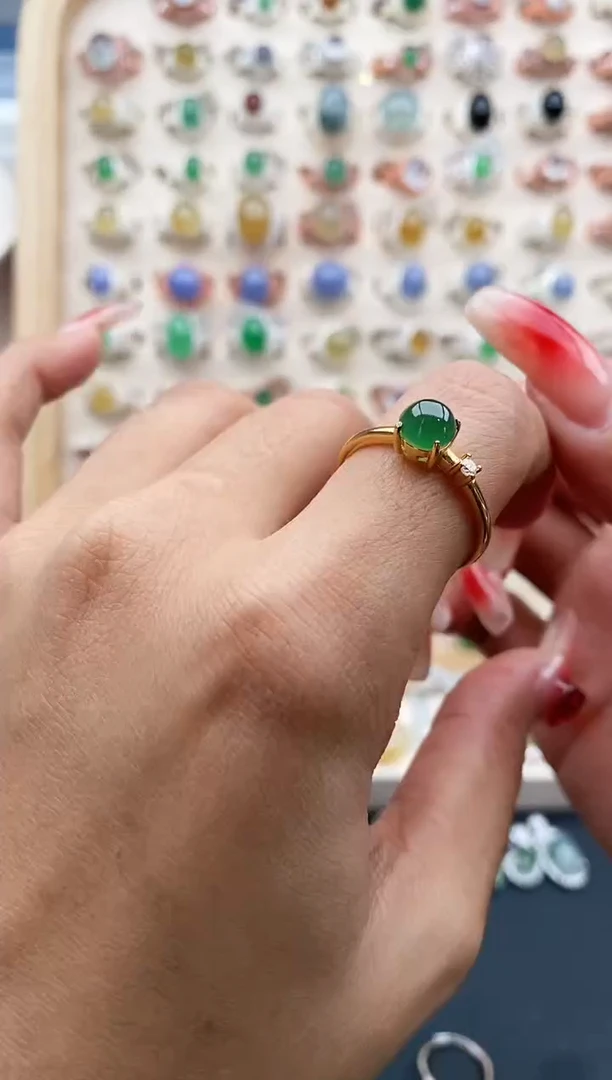 【闪购商品】翡翠戒指银S925镶嵌缅甸天然A货翡翠222  1+9