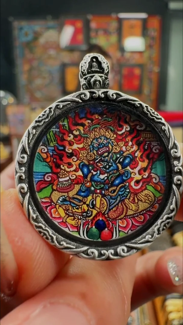 吊坠壹善缘城手绘唐卡黑C2.0双面银壳