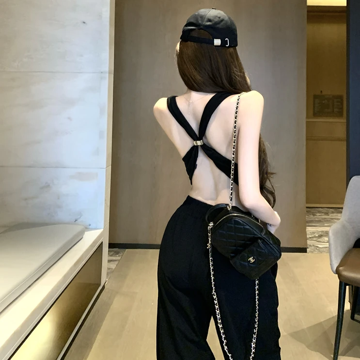 性感纯欲风荡领吊带背心女夏季高级感气质修身显瘦露背短款上衣女