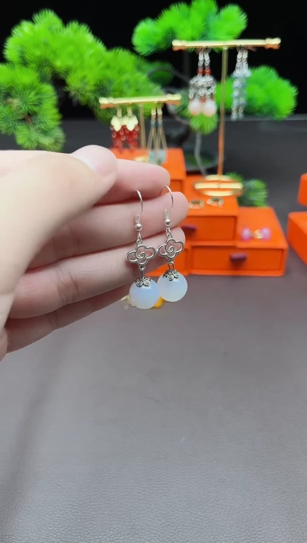 玛瑙/玉髓耳饰银S925镶嵌101