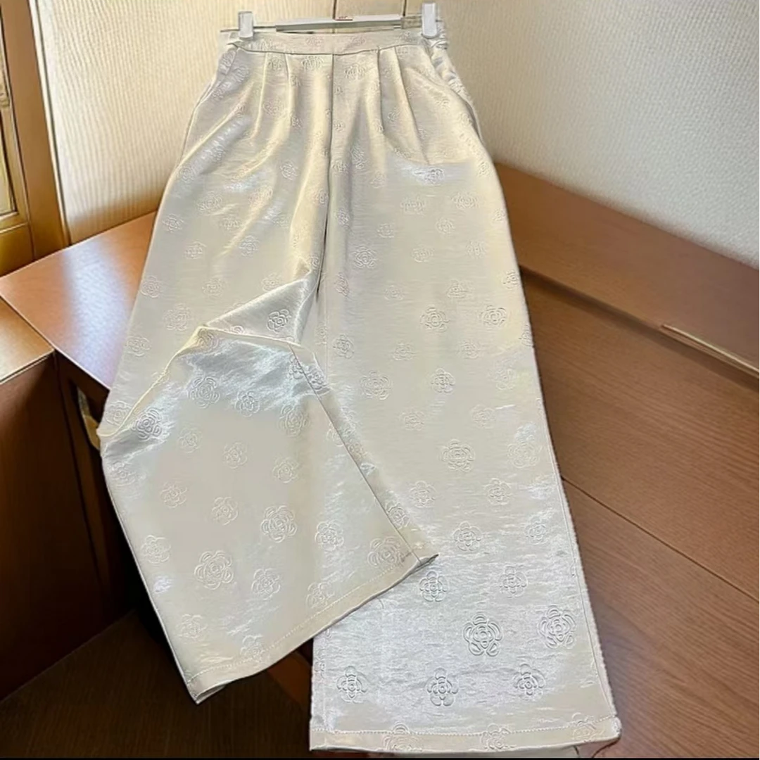 新中式春款女装国风老料压花时尚高级感减龄高腰直筒裤