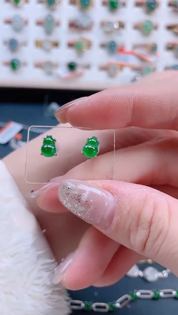 银S925镶嵌翡翠耳饰天然翡翠