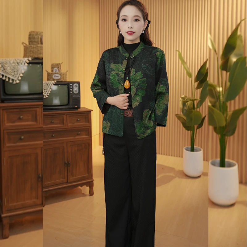 【春意】新中式2025春夏新款中年女中国风秋冬外套杭州锻面外披上衣