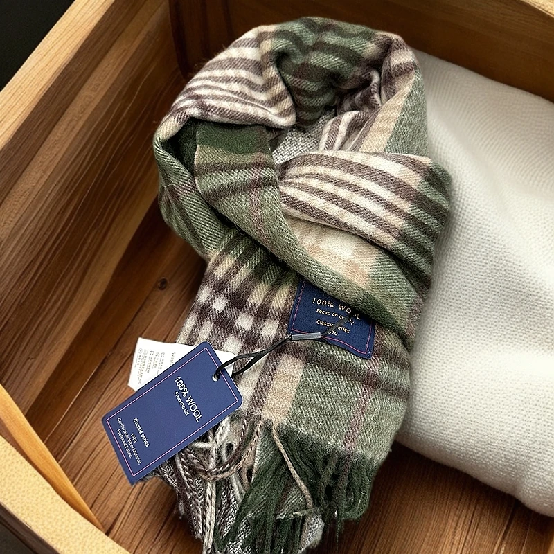 英国经典100%羊毛格子围巾男女百搭通用情侣款秋冬季保暖围脖