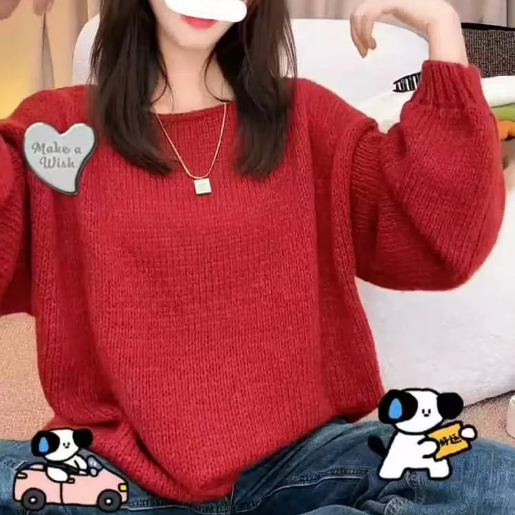 1112#秋冬新款休闲百搭纯色圆领长袖套头毛衣