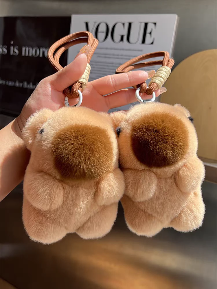 可爱真獭兔毛卡皮巴拉汽车钥匙扣挂件ins网红毛绒公仔书包包挂饰