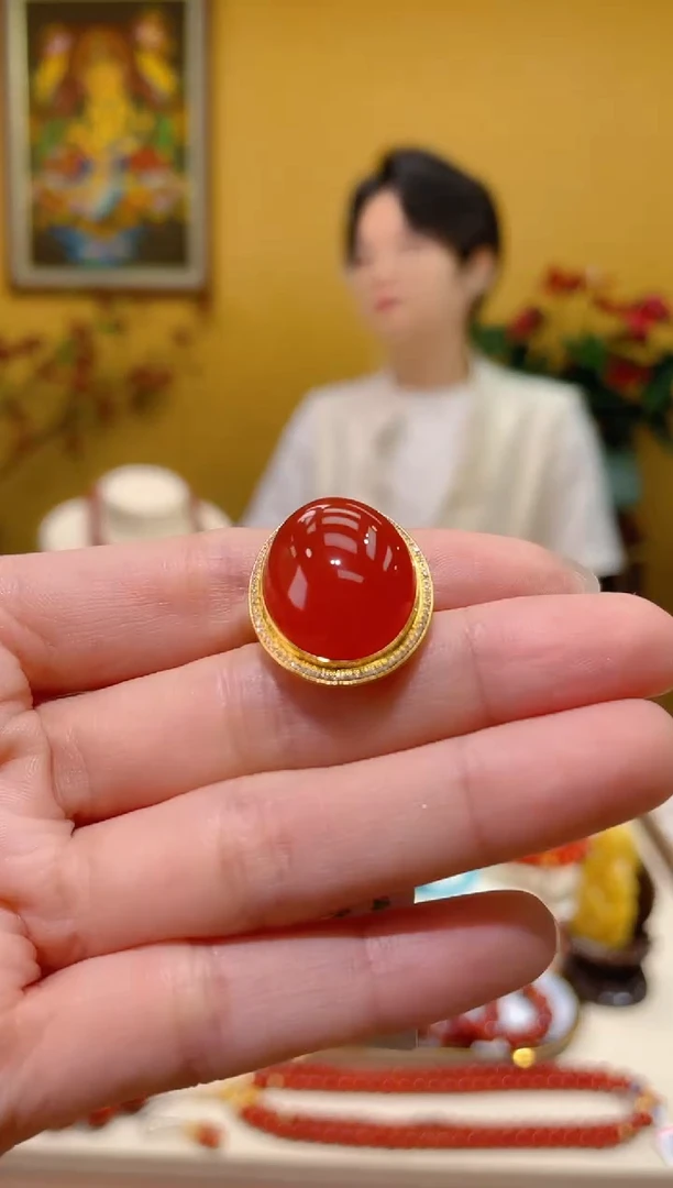 南红玛瑙18K金镶嵌戒指6@@DF50704005