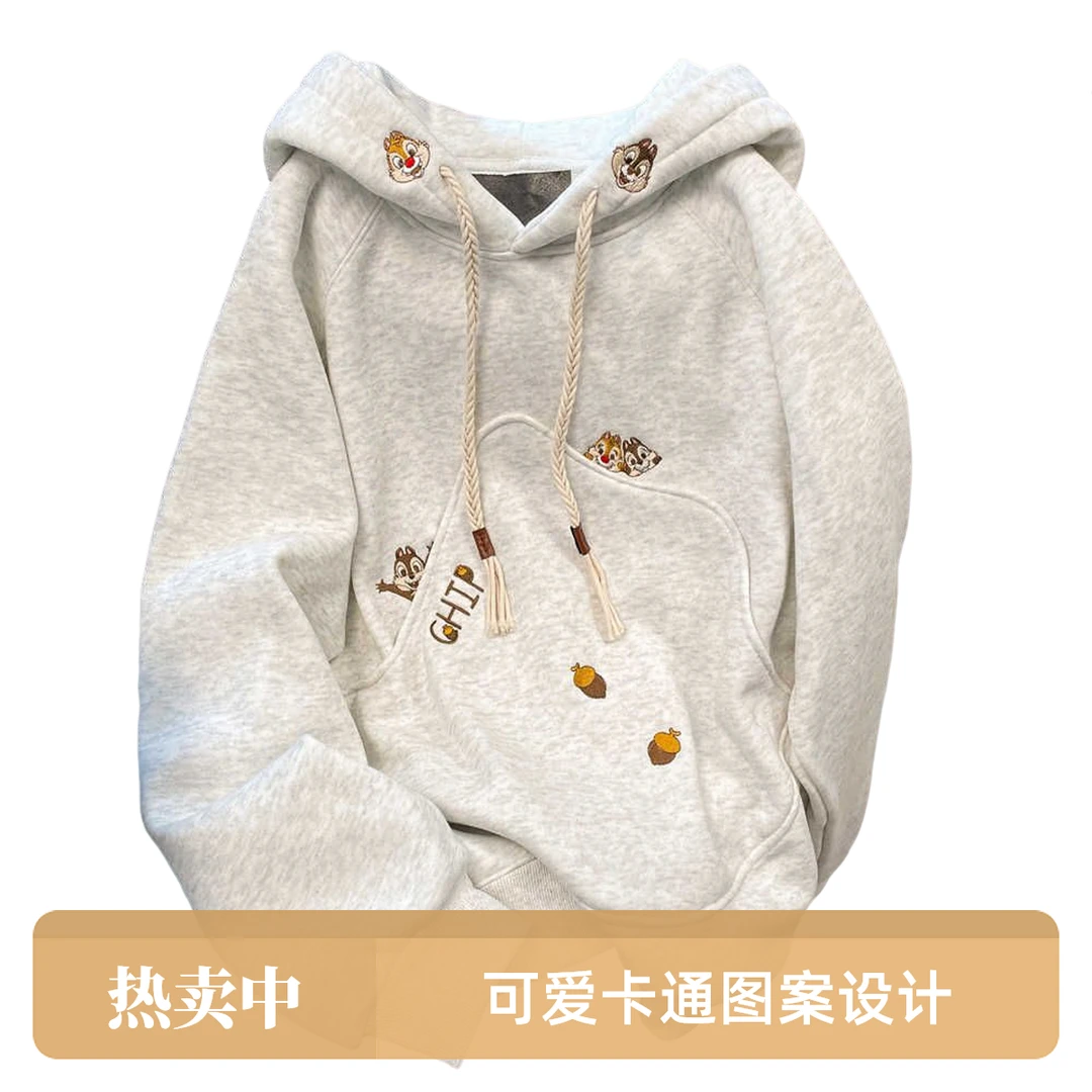 加大码网红时尚炸街新款拼接t刺绣连帽女秋冬卫衣卡通情侣秋冬ins