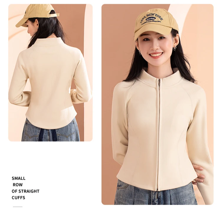 石墨烯小蛮腰修身显瘦立领双拉链长袖卫衣秋冬款户外加厚外套上衣