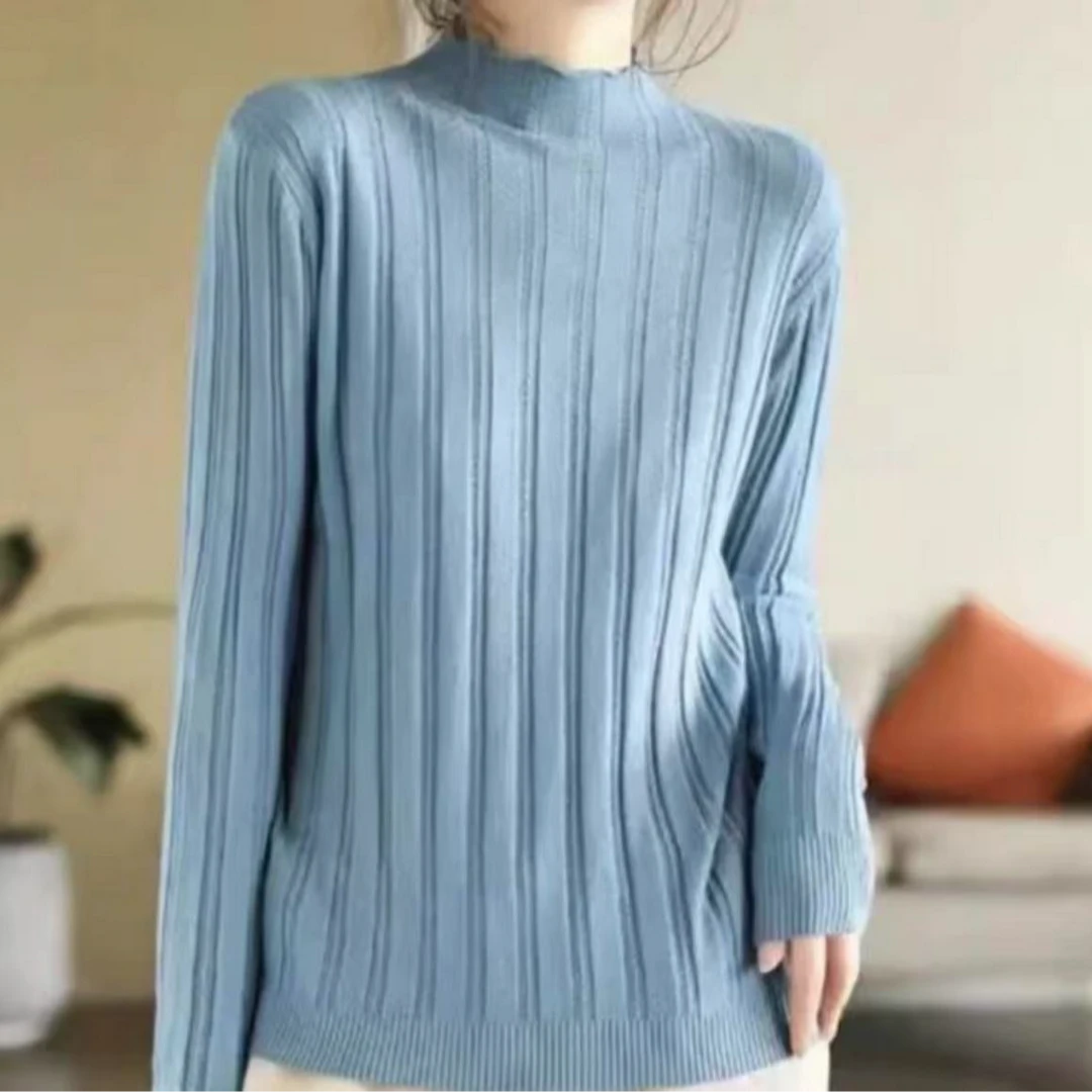冬季新款半高领纯色女保暖针织打底衫