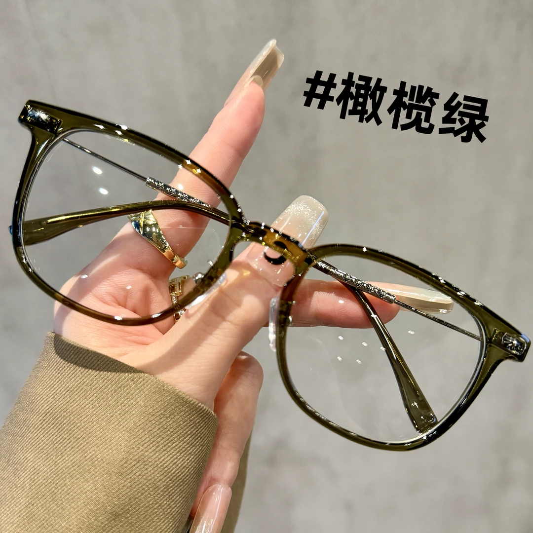 克罗男士方形韩版橄榄眼镜架可配度数防蓝光素颜平光镜带鼻托防滑