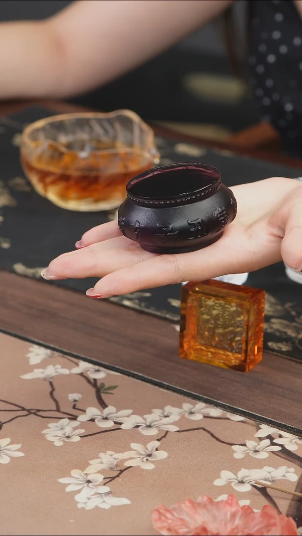 手工艺品琉璃古法琉璃紫色十二时辰鼓形盖置