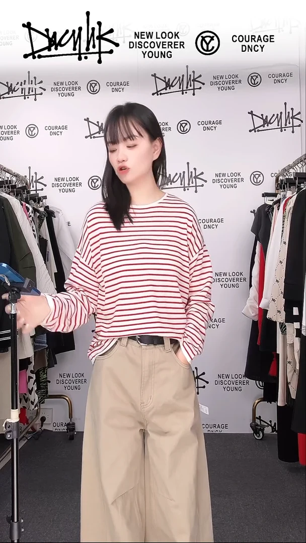 绑绳条纹针织衫均码