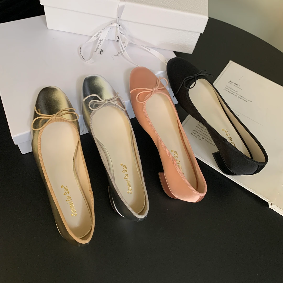 法式中跟银色单鞋女鞋子春秋2025夏季蝴蝶结温柔晚晚鞋黑色通勤鞋