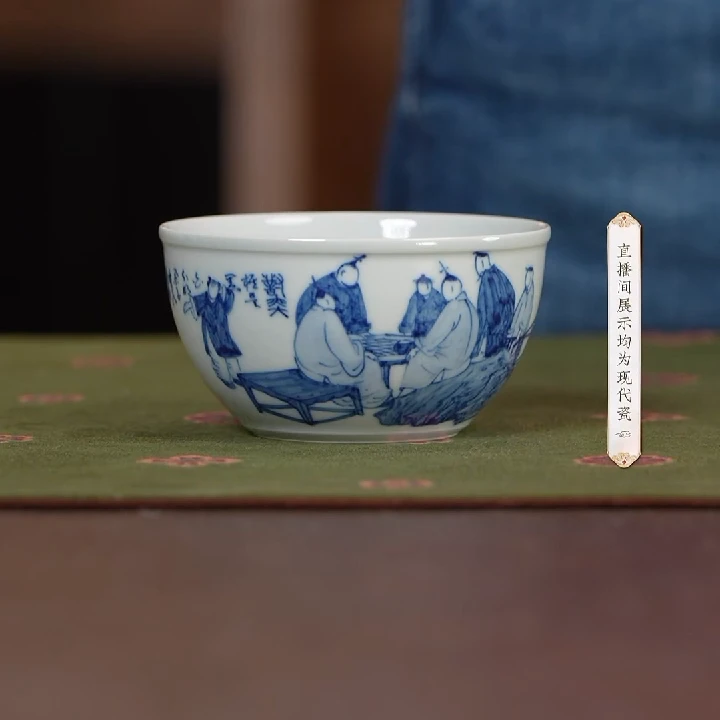 【小乔赏瓷】古聿青花无相人物缸杯对弈（guyu730）陶瓷纯手工中式