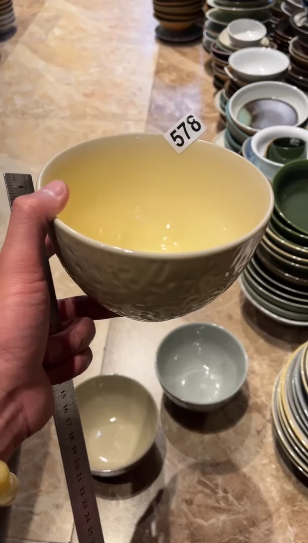 【闪购商品】瓷片578  黄色外锤纹大碗1个