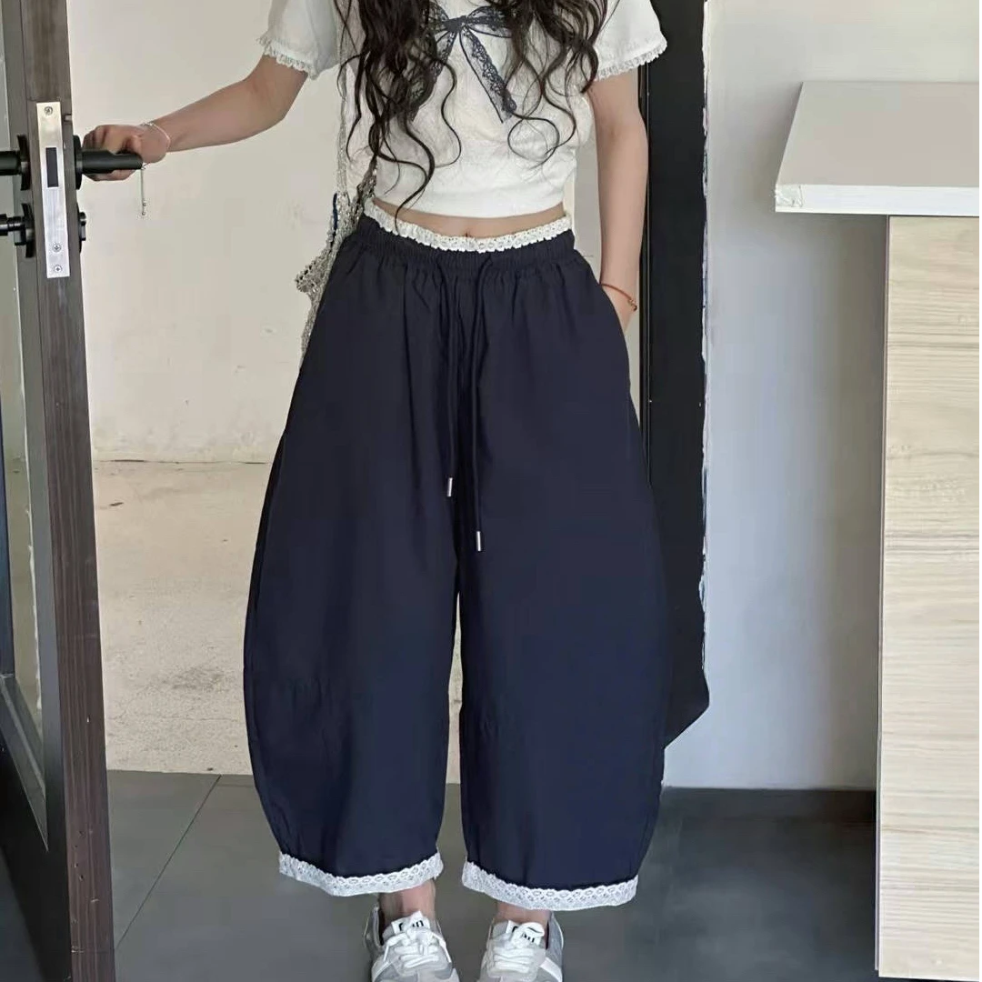 2025中大女童韩版蕾丝花边球裤薄款香蕉阔腿休闲九分裤25796