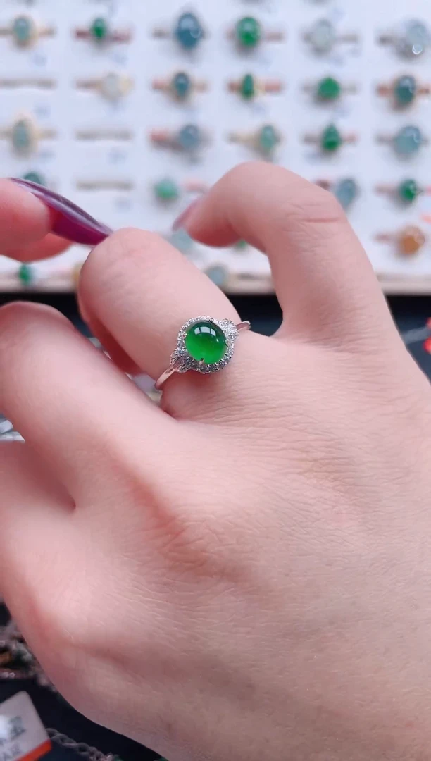 银S925镶嵌戒指翡翠天然翡翠