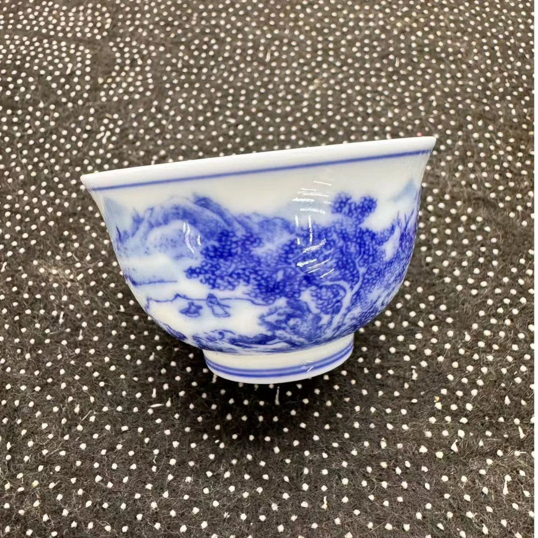 景德镇青花千里江山小型客杯中国风家用高端茶具高温烧制而成