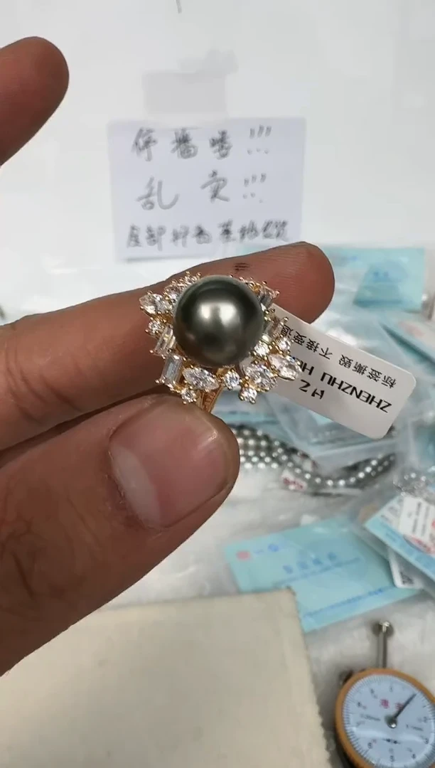 银S925镶嵌戒指海水珍珠戒指