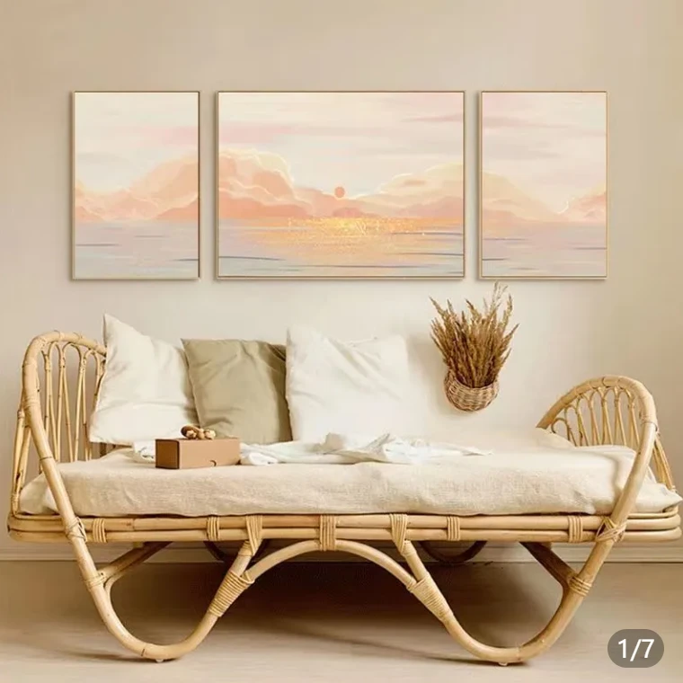 B01日出客厅三联装饰画PVC边框晶瓷画捡漏