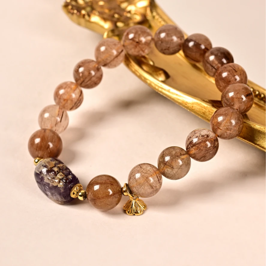 九福晶典 铜彩发晶多宝貔貅手串 JFTH9938