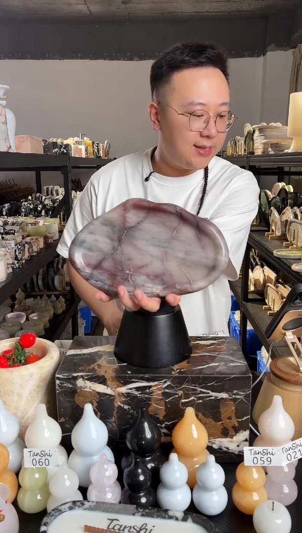 石材067桃李春风云朵盘