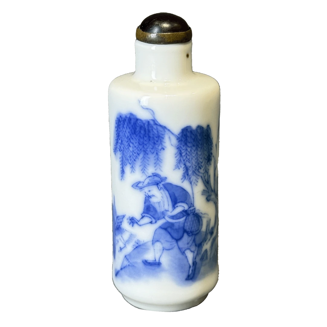 25151139t青花鹬蚌相争渔翁得利纹鼻烟壶